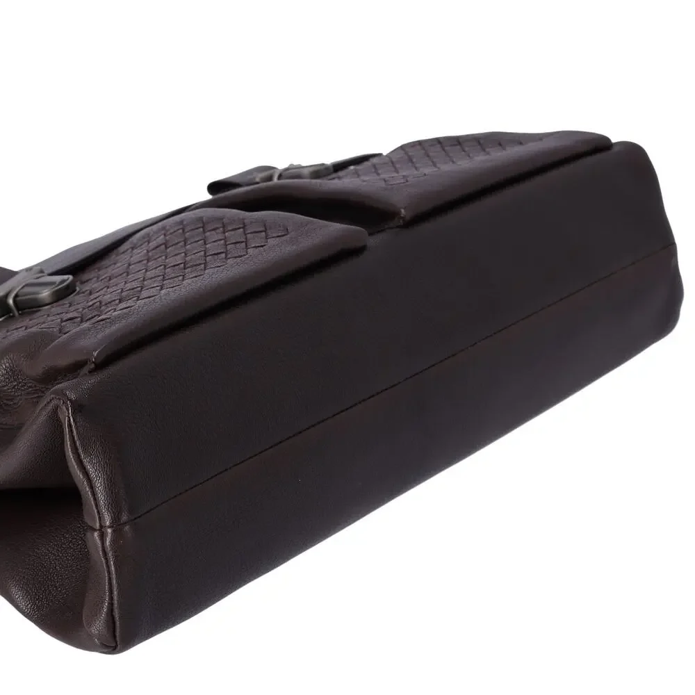 BOTTEGA VENETA Intrecciato Business Bag Dark Brown Leather